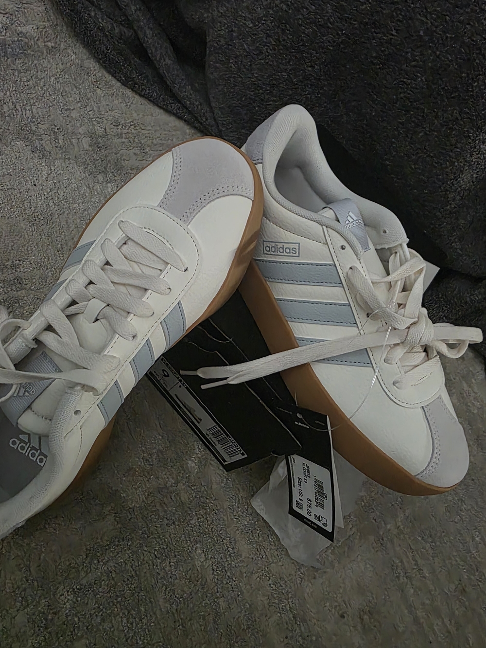adidas Women’s VL Court 3.0 Sneakers in Core White and Halo Blue with Gum Sole - Picture 4 of 6
